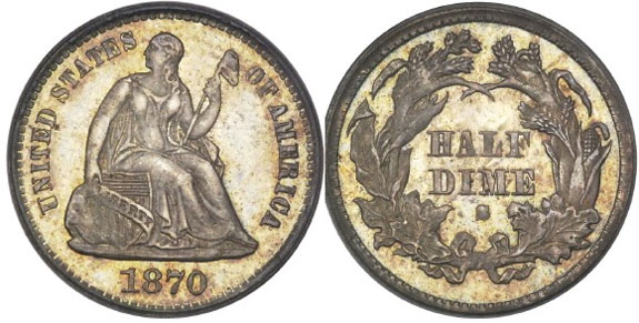 1870-S Seated Liberty Half Dime